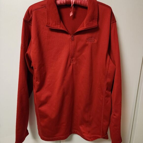 The North Face 1/4 Zip mens soft Fleece Pullover Sweater Red red logo Mens xl - Picture 1 of 11